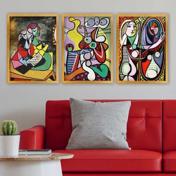 Pablo Picasso 3 Parça Altın Çerçeveli Tablo 55cm x 75cm