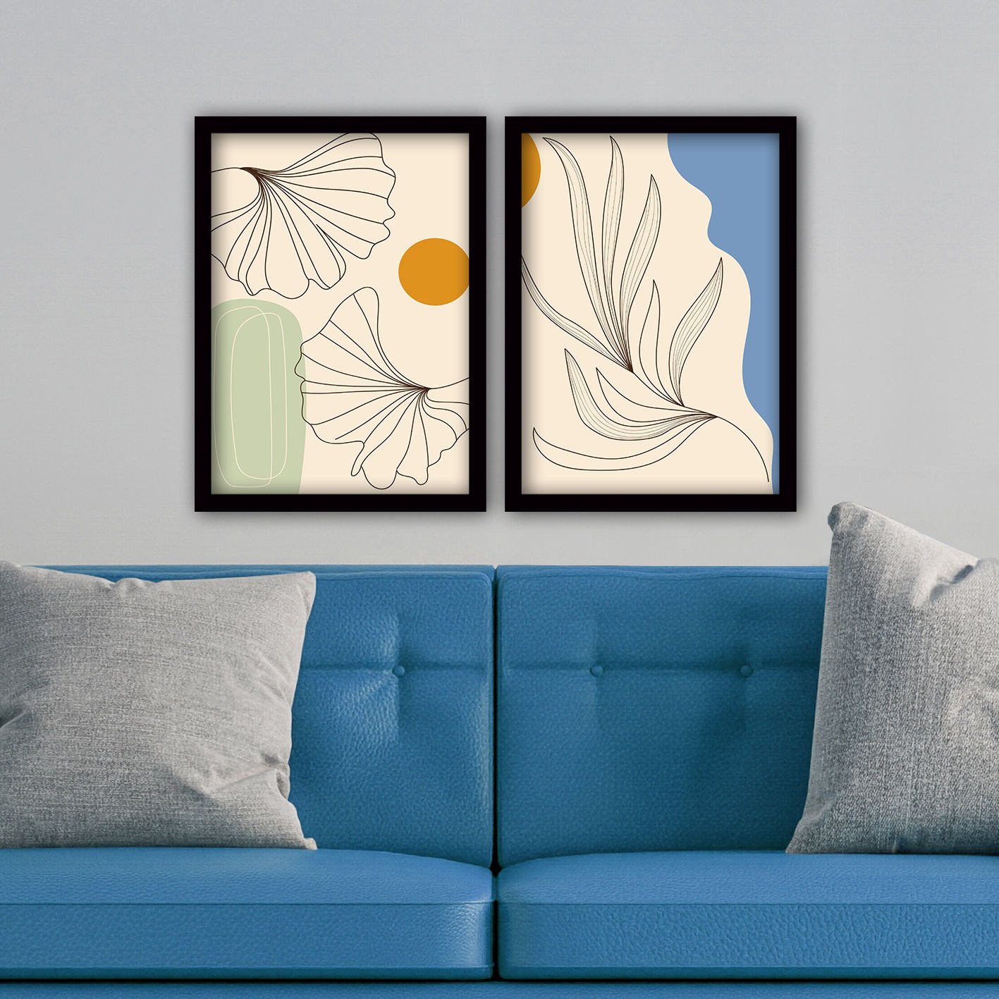 2 Parçalı Siyah Çerçeveli Tablo 55cm x 75cm