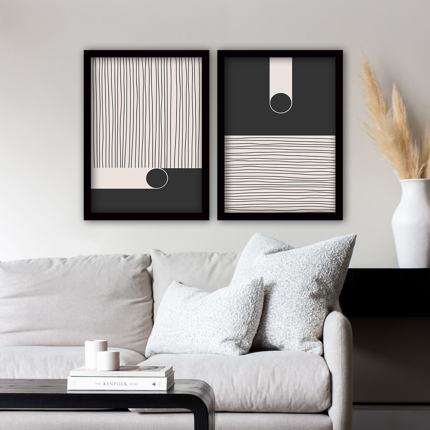 2 Parçalı Siyah Çerçeveli Tablo 55cm x 75cm
