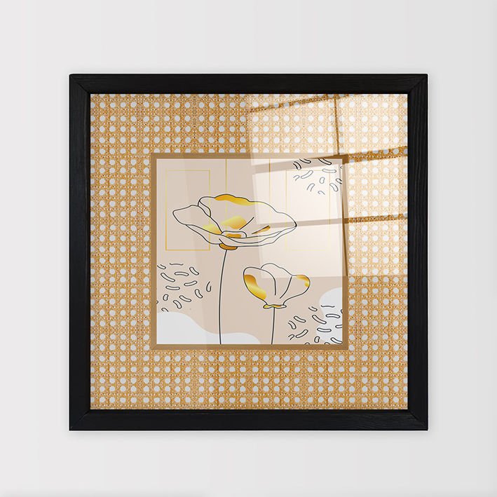 Siyah Çerçeveli Hasır Baskı Cam Tablolar 50cm x 50cm