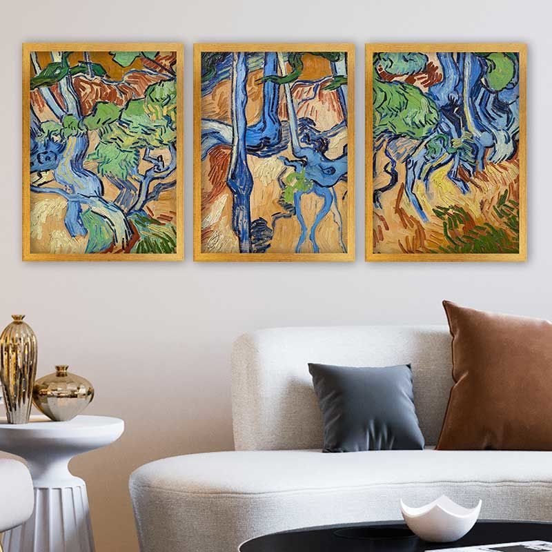 Vincent Van Gogh 3 Parça Altın Çerçeveli Tablo 35cm x 45cm