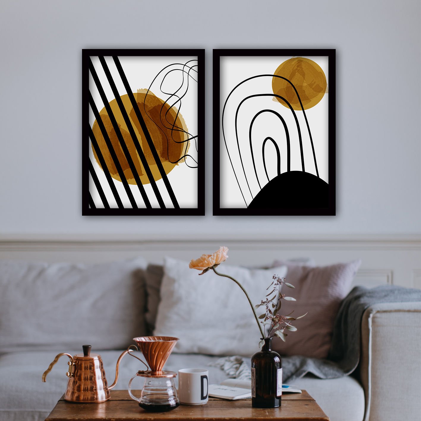 2 Parçalı Siyah Çerçeveli Tablo 35cm x 45cm