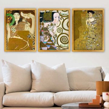Gustav klimt 3 Parça Altın Çerçeveli Tablo 55cm x 75cm