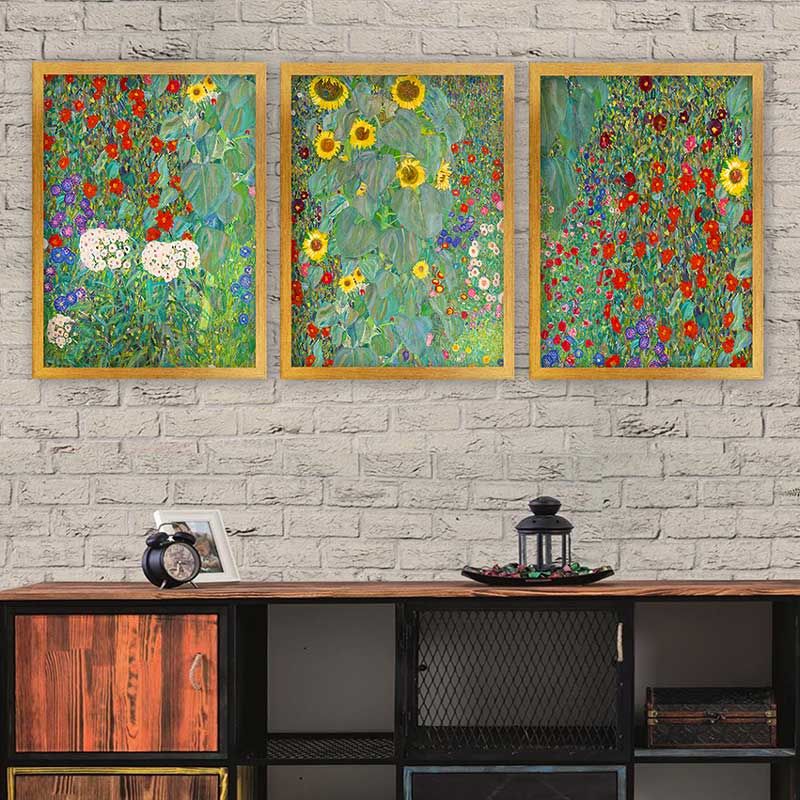 Gustav klimt 3 Parça Altın Çerçeveli Tablo 55cm x 75cm