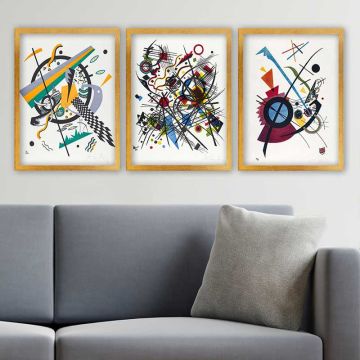 Wassily Kandinsky 3 Parça Altın Çerçeveli Tablo 55cm x 75cm