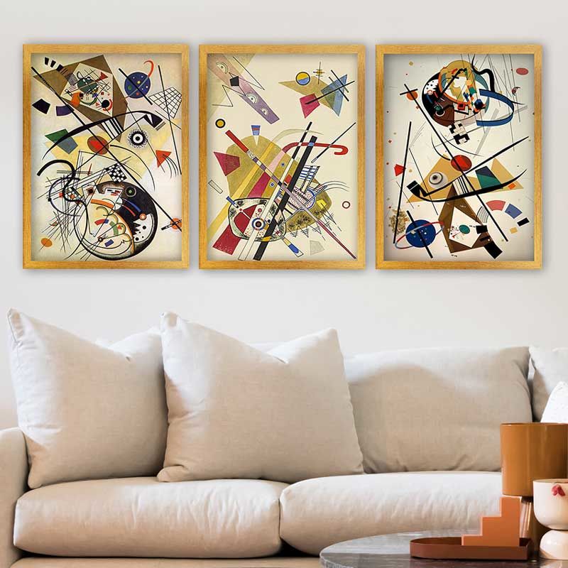 Wassily Kandinsky 3 Parça Altın Çerçeveli Tablo 55cm x 75cm