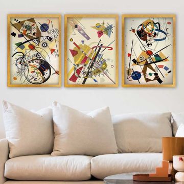 Wassily Kandinsky 3 Parça Altın Çerçeveli Tablo 55cm x 75cm