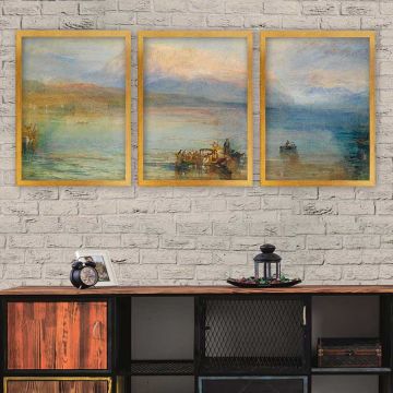 JOSEPH MALLORD 3 Parça Altın Çerçeveli Tablo 35cm x 45cm