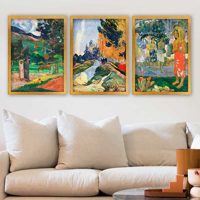 PAUL GAUGUIN 3 Parça Altın Çerçeveli Tablo 35cm x 45cm