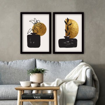 2 Parçalı Siyah Çerçeveli Tablo 55cm x 75cm
