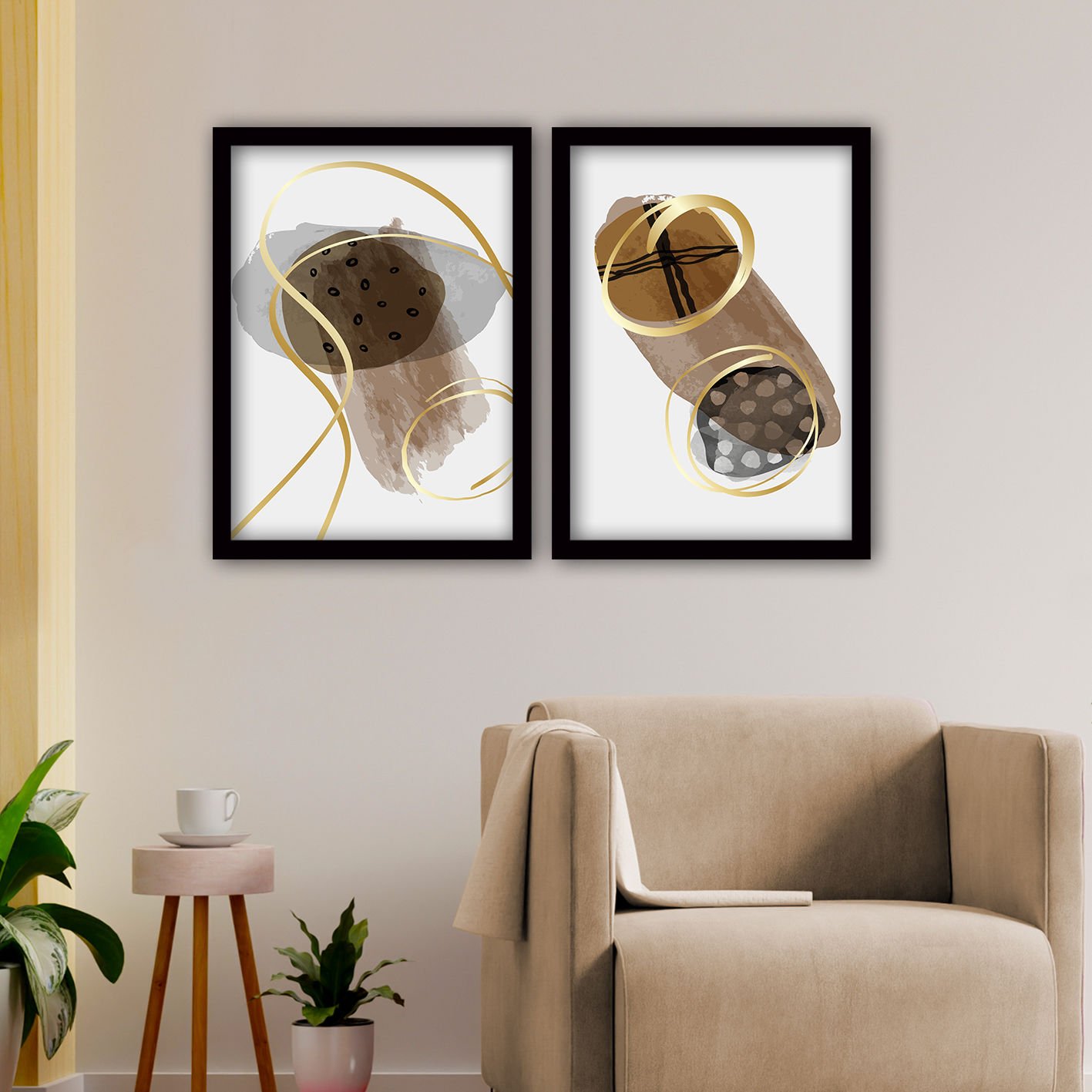 2 Parçalı Siyah Çerçeveli Tablo 35cm x 45cm