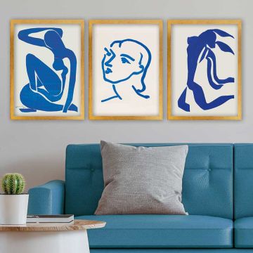 Henri Matisse 3 Parça Altın Çerçeveli Tablo 35cm x 45cm