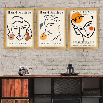 Henri Matisse 3 Parça Altın Çerçeveli Tablo 55cm x 75cm
