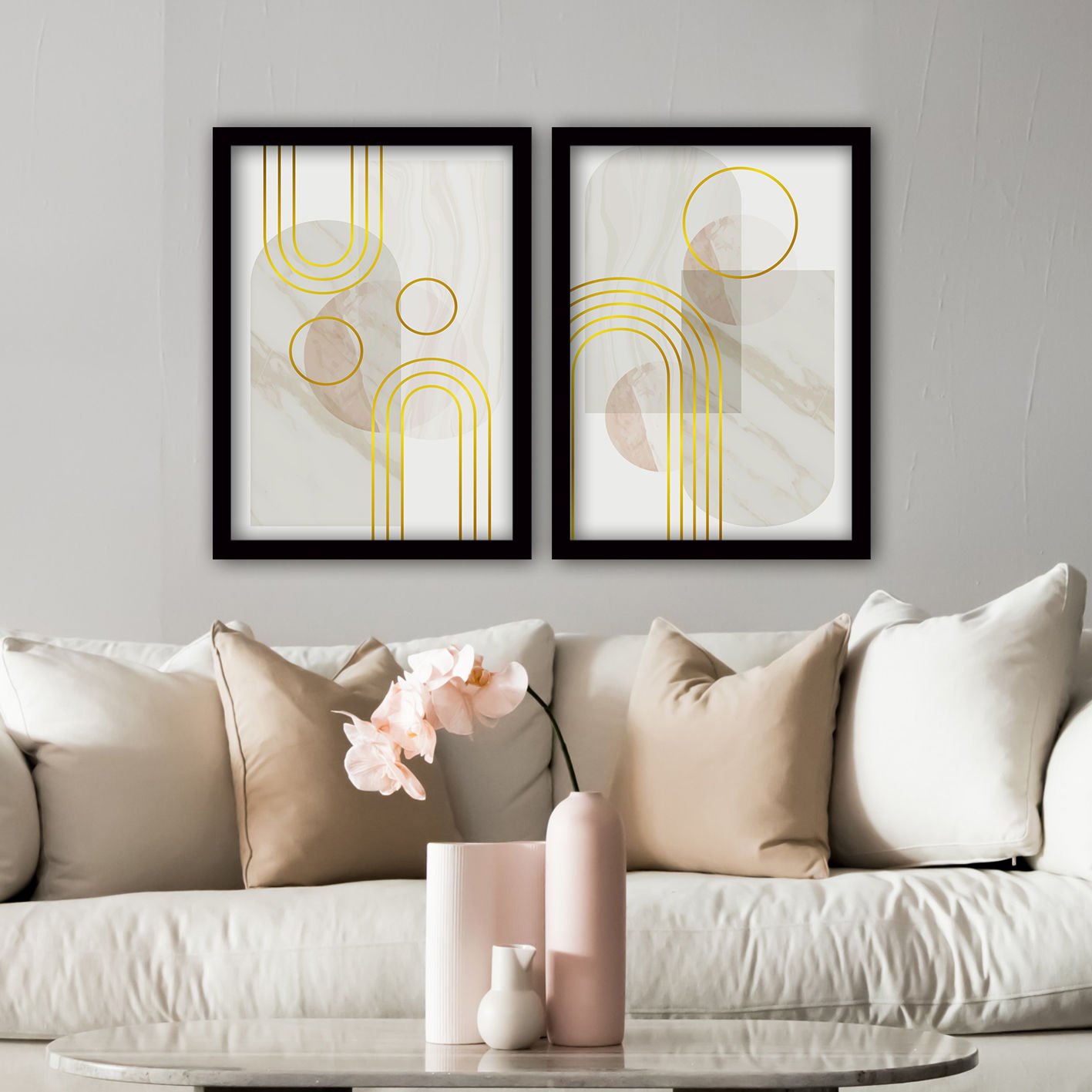 2 Parçalı Siyah Çerçeveli Tablo 55cm x 75cm