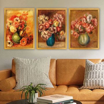 AUGUSTE RENOIR 3 Parça Altın Çerçeveli Tablo 55cm x 75cm