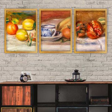 AUGUSTE RENOIR 3 Parça Altın Çerçeveli Tablo 55cm x 75cm