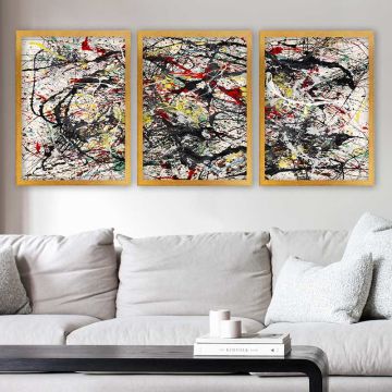 JACKSON POLLOCK 3 Parça Altın Çerçeveli Tablo 55cm x 75cm