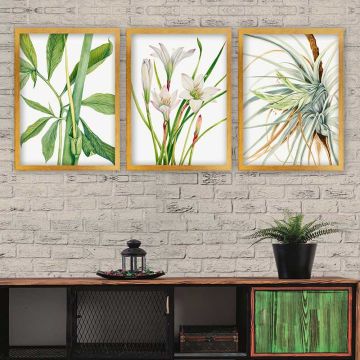 Yapraklar 3 Parça Altın Çerçeveli Tablo 55cm x 75cm