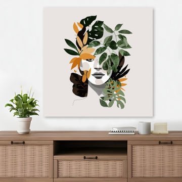 Kadın ve Bitkiler Kanvas Tablo 100x100cm