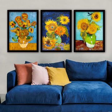 Vincent Van Gogh 3 Parça Siyah Çerçeveli Tablo 35cm x 45cm