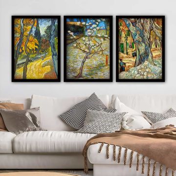 Vincent Van Gogh 3 Parça Siyah Çerçeveli Tablo 35cm x 45cm