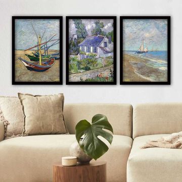 Vincent Van Gogh 3 Parça Siyah Çerçeveli Tablo 55cm x 75cm
