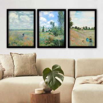Claude Monet 3 Parça Siyah Çerçeveli Tablo 35cm x 45cm