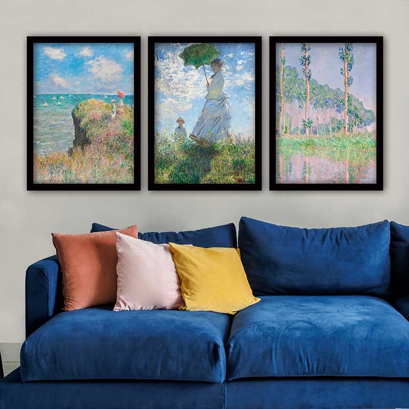 Claude Monet 3 Parça Siyah Çerçeveli Tablo 55cm x 75cm