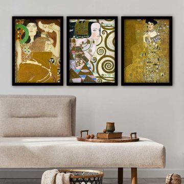 Gustav klimt 3 Parça Siyah Çerçeveli Tablo 35cm x 45cm