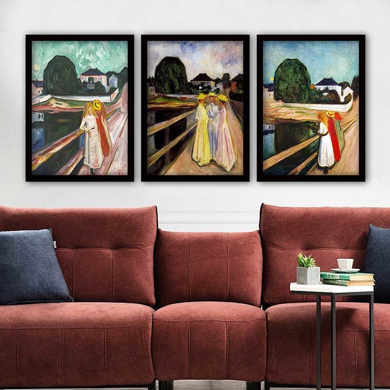 Edvard Munch 3 Parça Siyah Çerçeveli Tablo 35cm x 45cm