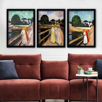 Edvard Munch 3 Parça Siyah Çerçeveli Tablo 35cm x 45cm