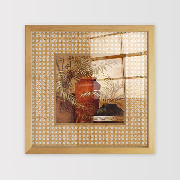 Naturel Çerçeveli Hasır Baskı Cam Tablolar