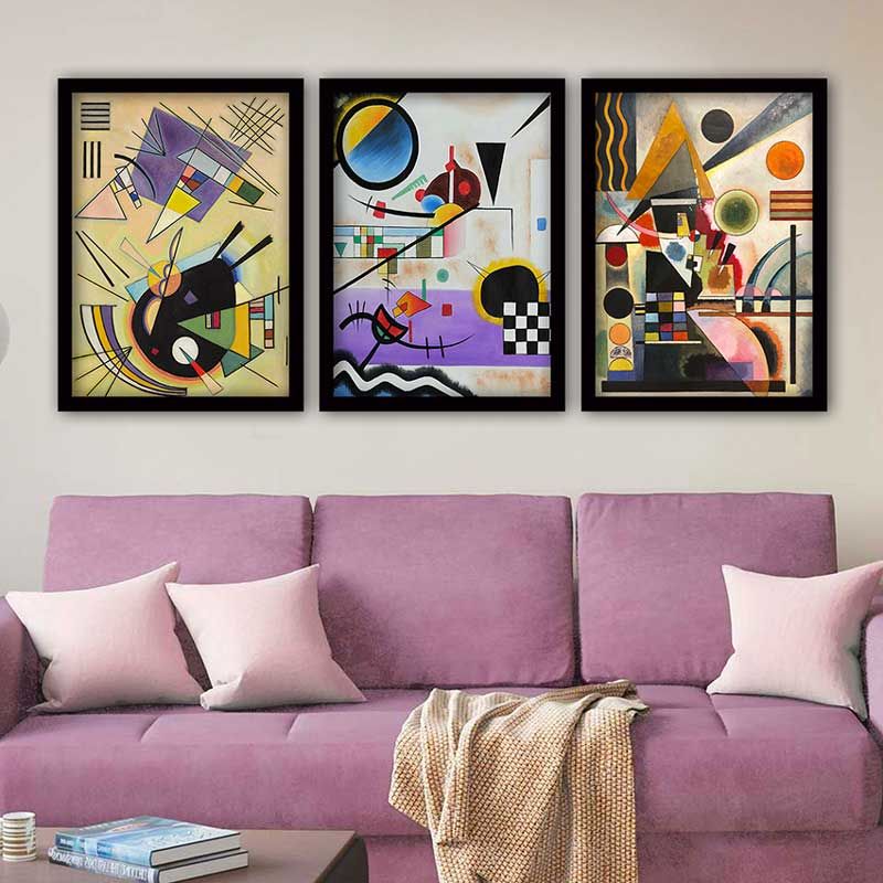 Wassily Kandinsky 3 Parça Siyah Çerçeveli Tablo 55cm x 75cm