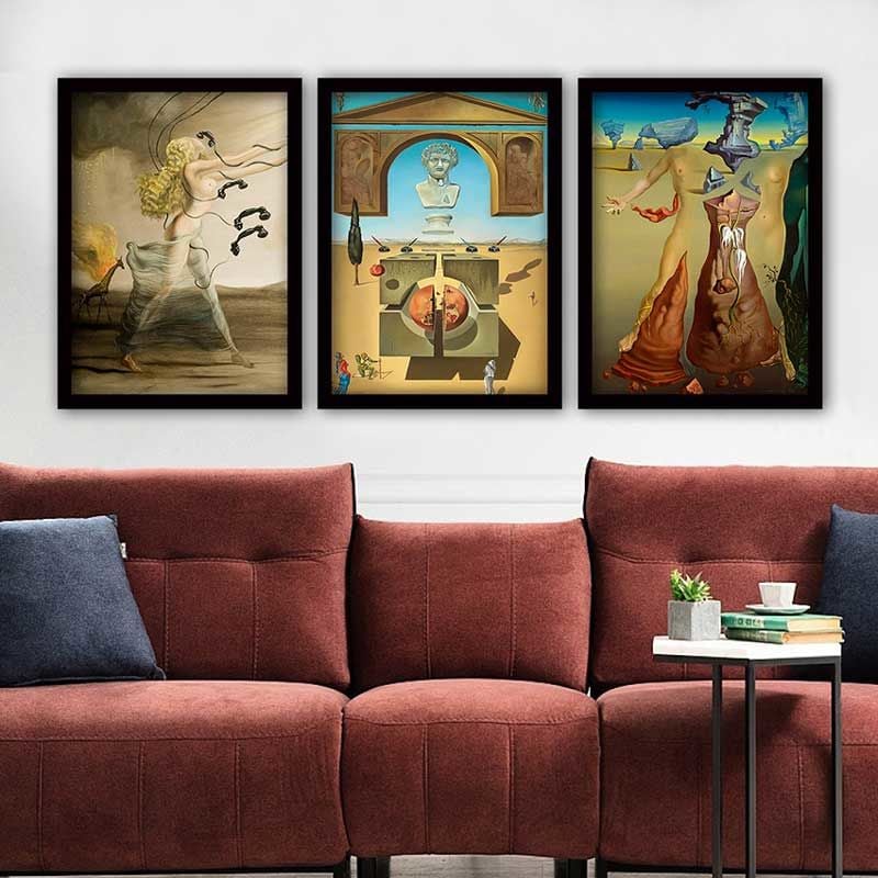 Salvador Dali 3 Parça Siyah Çerçeveli Tablo 35cm x 45cm