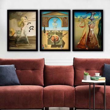 Salvador Dali 3 Parça Siyah Çerçeveli Tablo 35cm x 45cm