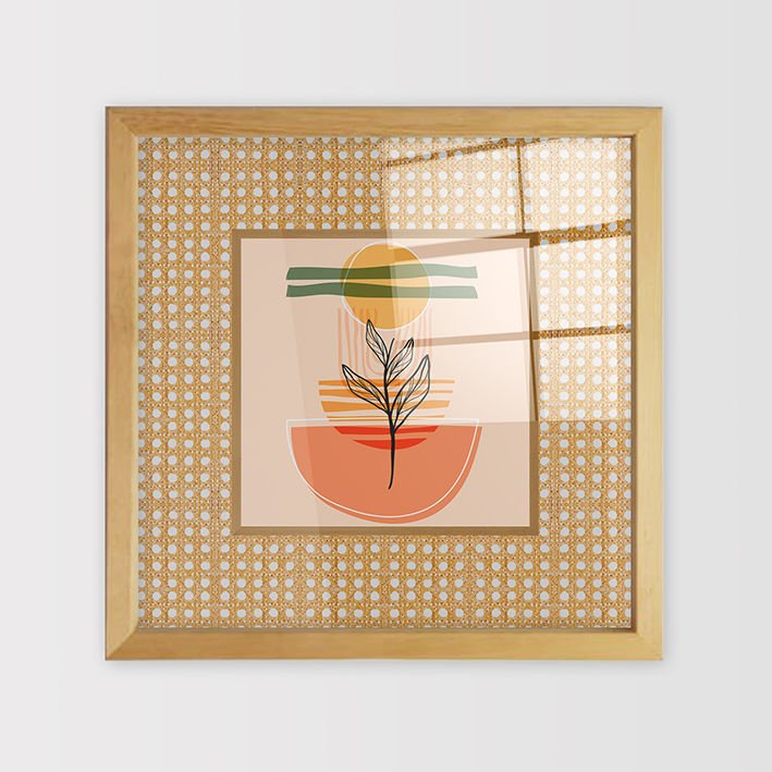 Naturel Çerçeveli Hasır Baskı Cam Tablolar