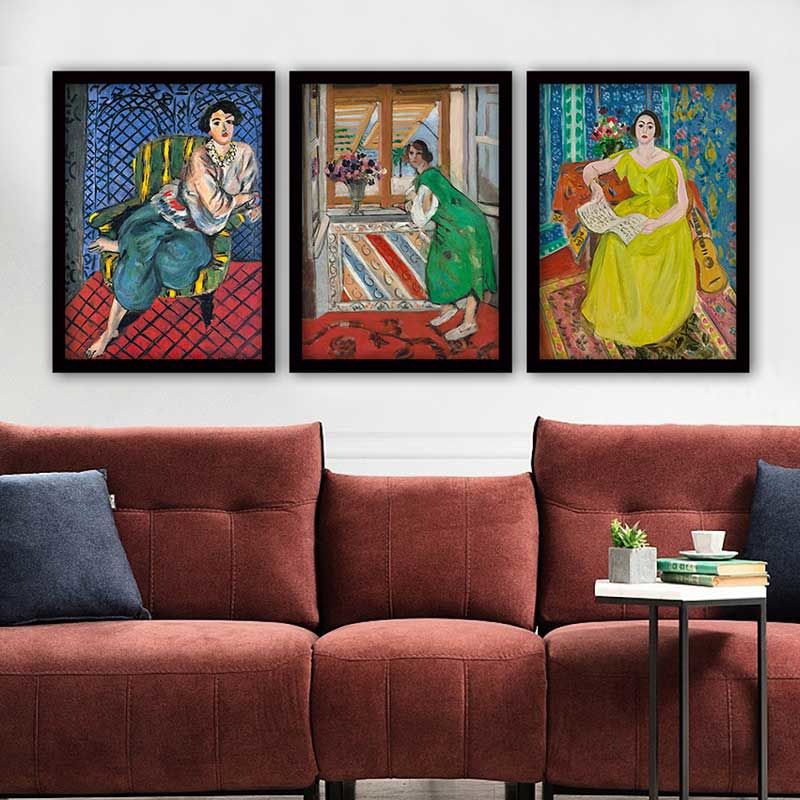 Henri Matisse 3 Parça Siyah Çerçeveli Tablo 55cm x 75cm