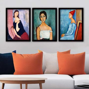 Amedeo Modigliani 3 Parça Siyah Çerçeveli Tablo 55cm x 75cm