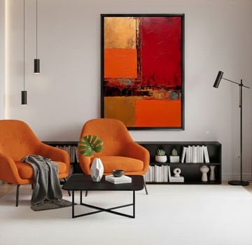 Siyah L Çerçeveli Soyut Yağlı Boya Tablo