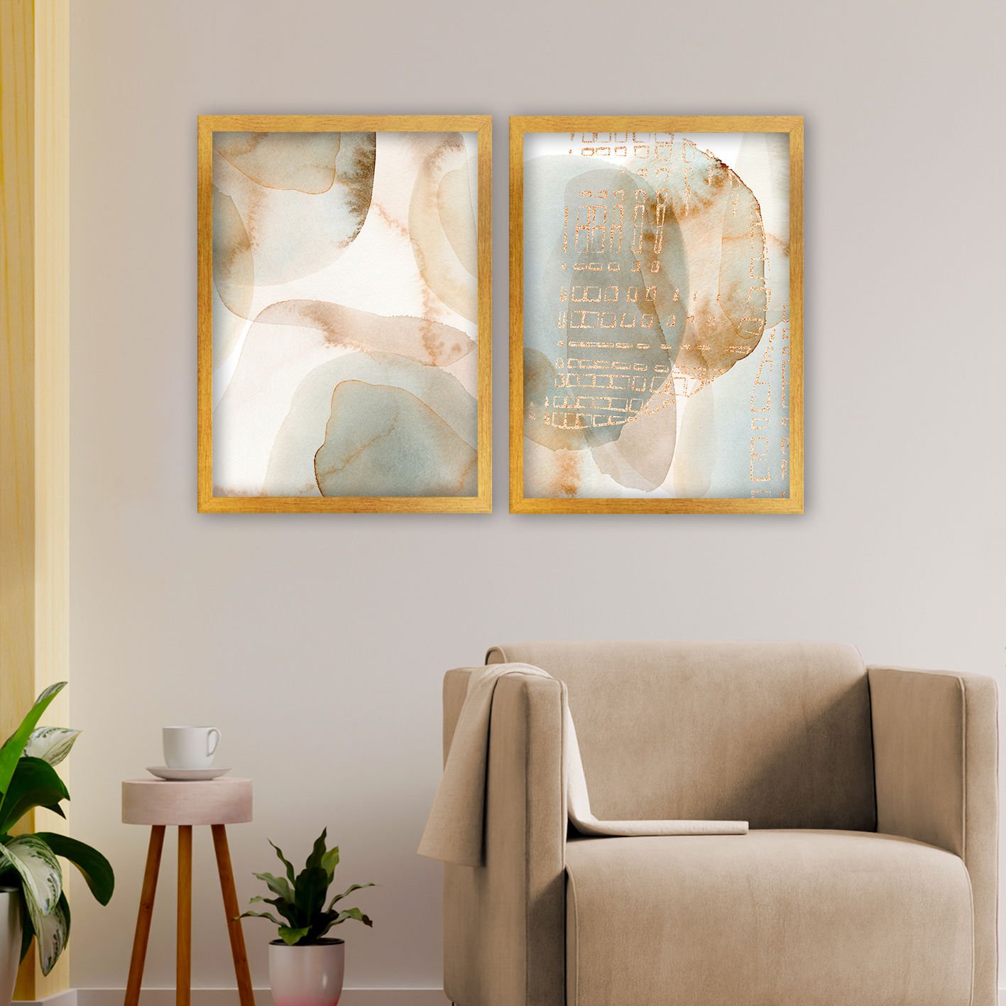 2 Parçalı Altın Çerçeveli Tablo