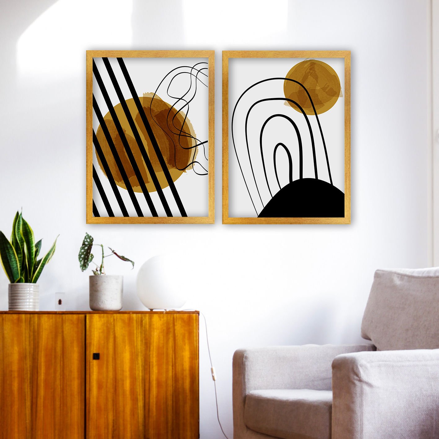 2 Parçalı Altın Çerçeveli Tablo