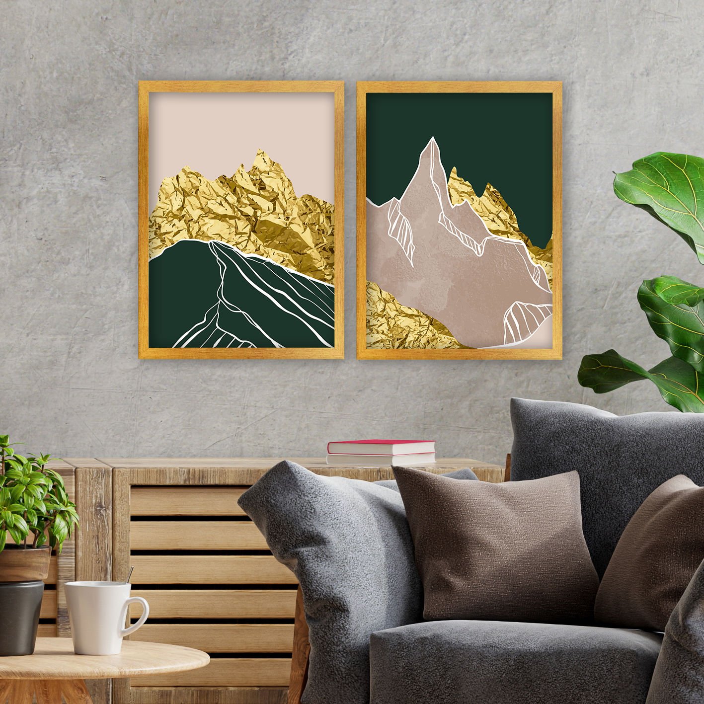 2 Parçalı Altın Çerçeveli Tablo