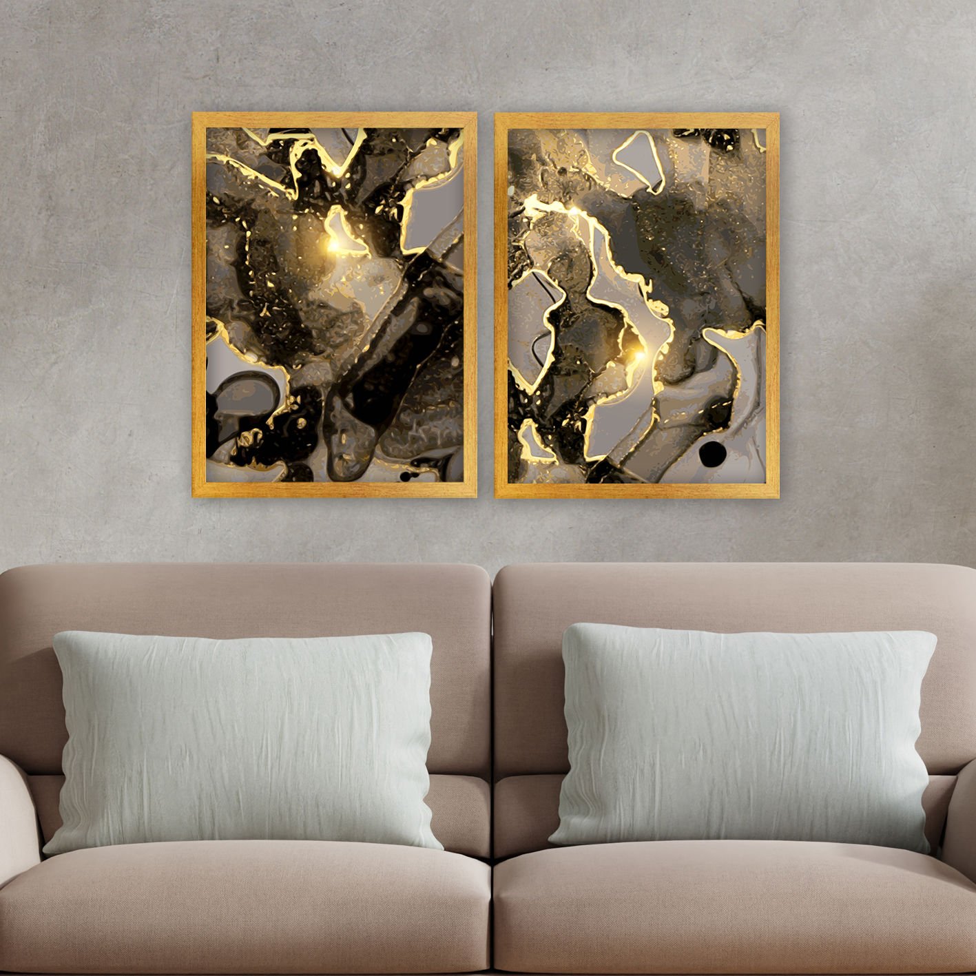 2 Parçalı Altın Çerçeveli Tablo