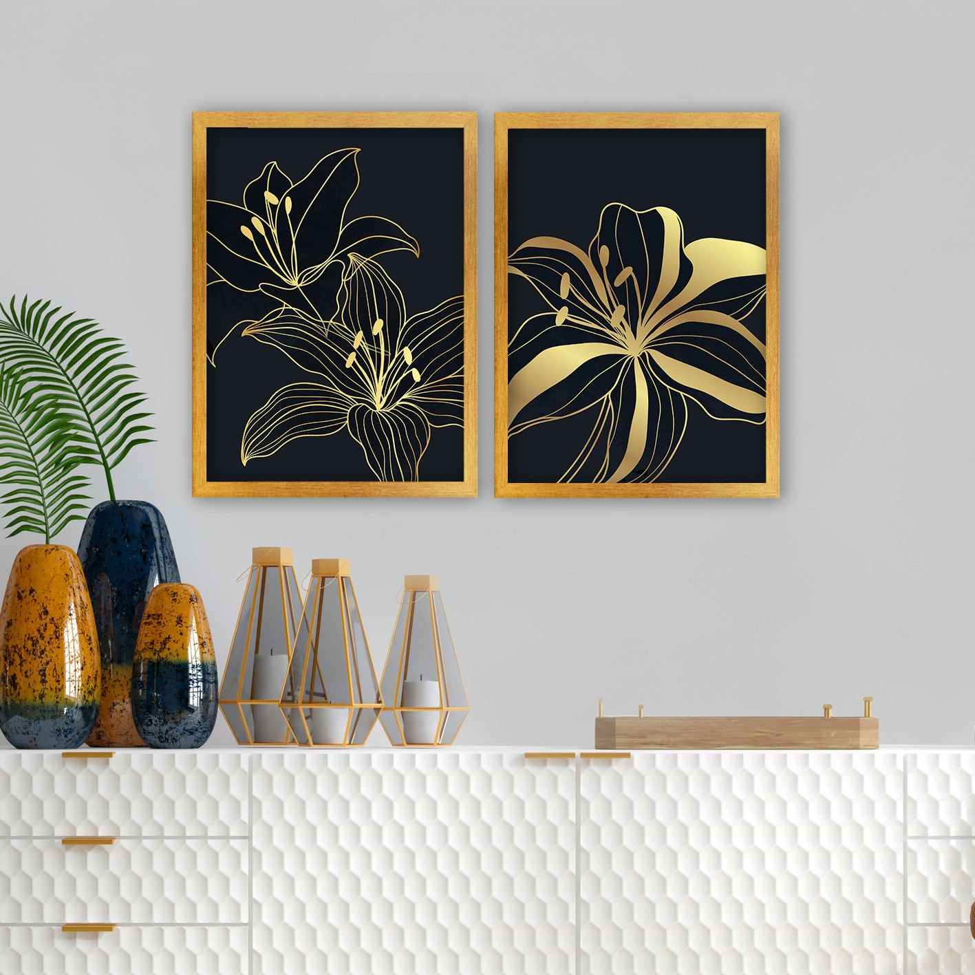 2 Parçalı Altın Çerçeveli Tablo