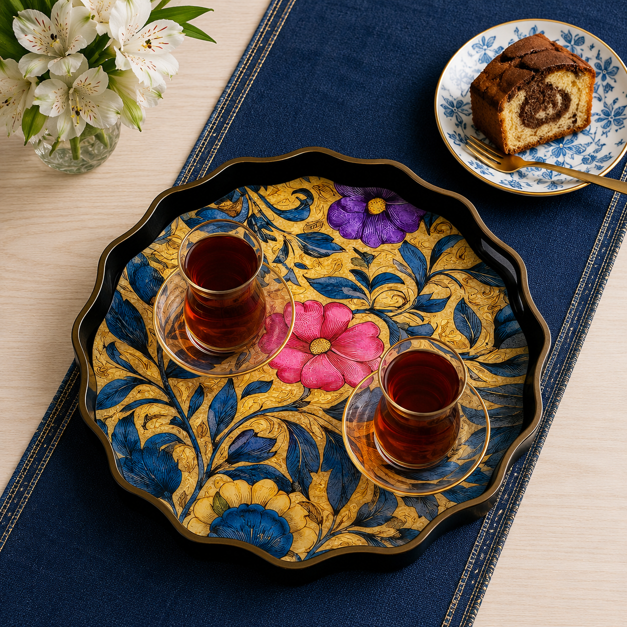 Çay Sunum Yuvarlak Tepsi