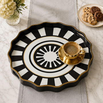 Siyah Geometrik Desen Sunum Tepsisi 38 ÇAP