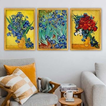 Vincent Van Gogh 3 Parça Altın Çerçeveli Tablo