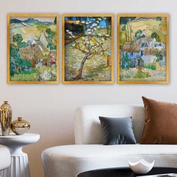 Vincent Van Gogh 3 Parça Altın Çerçeveli Tablo