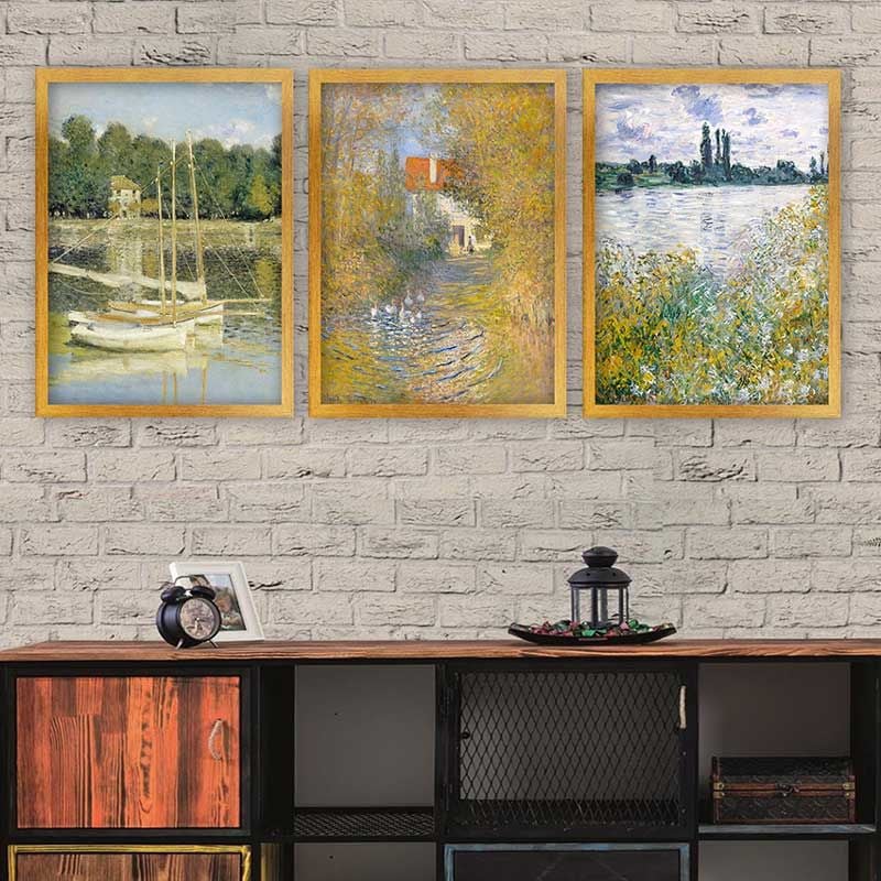 Claude Monet 3 Parça Altın Çerçeveli Tablo