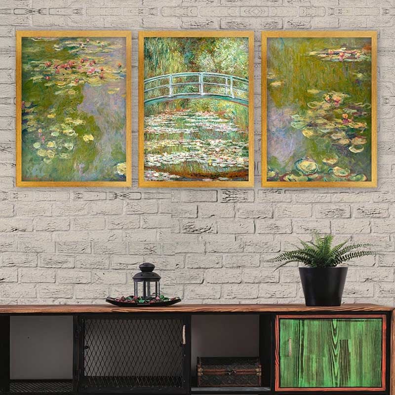 Claude Monet 3 Parça Altın Çerçeveli Tablo
